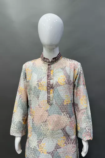 Pure rayon classic lucknowi pattern with unique digital printed kurta pajama for kid's