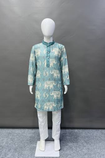 Pure rayon classic lucknowi pattern with unique digital printed kurta pajama for kid's