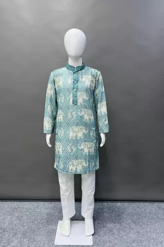 Pure rayon classic lucknowi pattern with unique digital printed kurta pajama for kid's