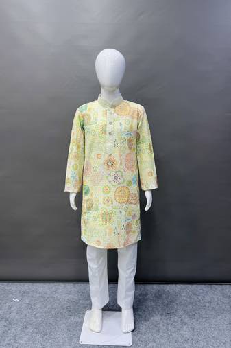 Pure rayon classic lucknowi pattern with unique digital printed kurta pajama for kid's