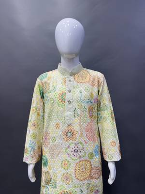 Pure rayon classic lucknowi pattern with unique digital printed kurta pajama for kid's 2