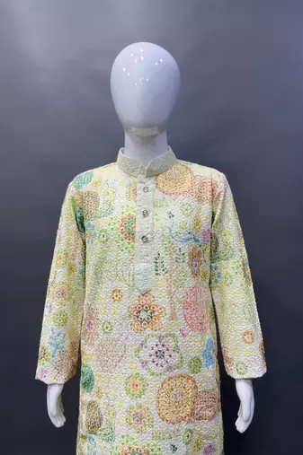 Pure rayon classic lucknowi pattern with unique digital printed kurta pajama for kid's