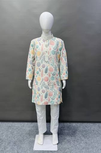 Pure rayon classic lucknowi pattern with unique digital printed kurta pajama for kid's