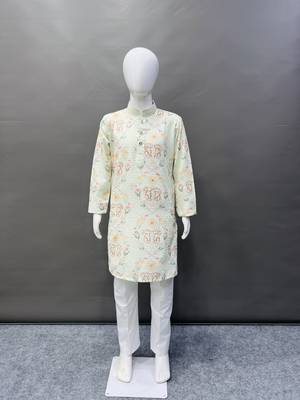Pure rayon classic lucknowi pattern with unique digital printed kurta pajama for kid's 1