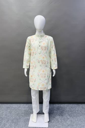 Pure rayon classic lucknowi pattern with unique digital printed kurta pajama for kid's