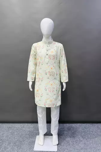 Pure rayon classic lucknowi pattern with unique digital printed kurta pajama for kid's