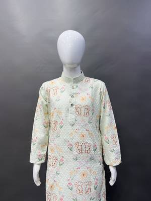 Pure rayon classic lucknowi pattern with unique digital printed kurta pajama for kid's 2