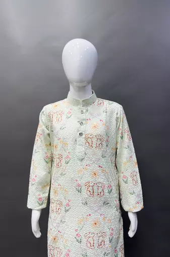 Pure rayon classic lucknowi pattern with unique digital printed kurta pajama for kid's