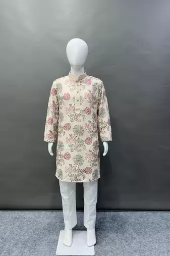 Pure rayon classic lucknowi pattern with unique digital printed kurta pajama for kid's