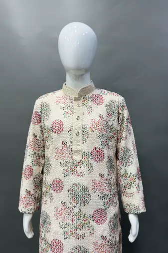 Pure rayon classic lucknowi pattern with unique digital printed kurta pajama for kid's