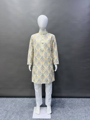 Pure rayon classic lucknowi pattern with unique digital printed kurta pajama for kid's 1