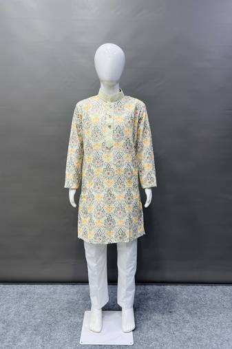 Pure rayon classic lucknowi pattern with unique digital printed kurta pajama for kid's