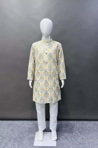 Pure rayon classic lucknowi pattern with unique digital printed kurta pajama for kid's