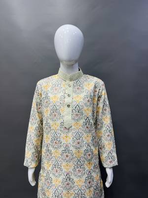 Pure rayon classic lucknowi pattern with unique digital printed kurta pajama for kid's 2