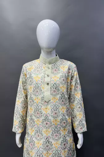 Pure rayon classic lucknowi pattern with unique digital printed kurta pajama for kid's