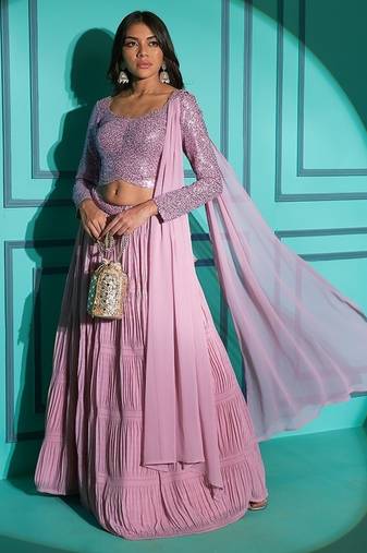 Dusty Pink Georgette Lehenga Choli Set