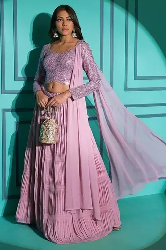 Dusty Pink Georgette Lehenga Choli Set