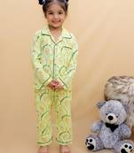 Yellow cotton printed night suit for girls