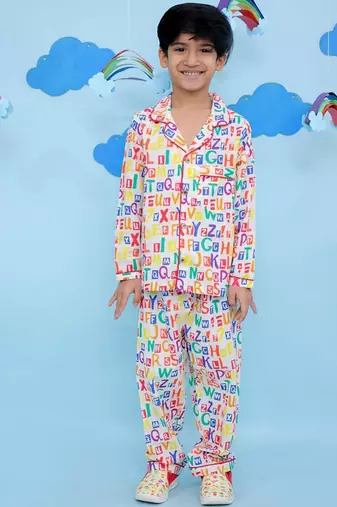 Multicolor cotton printed night suit for boys