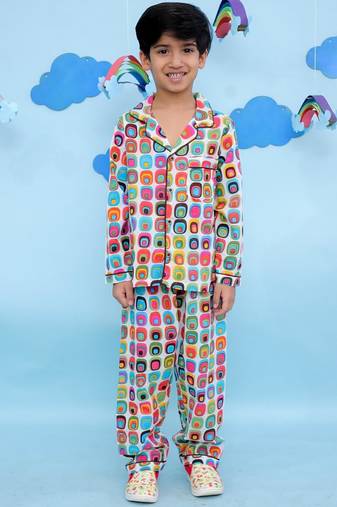 Multicolor cotton printed night suit for boys