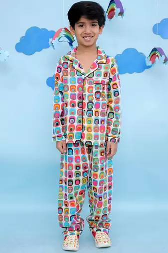 Multicolor cotton printed night suit for boys