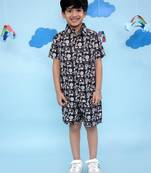 Black cotton printed coordset for boys