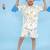 White cotton printed coordset for boys