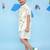 White cotton printed coordset for boys