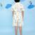 White cotton printed coordset for boys