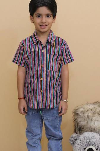 Purple cotton printed shirts for boys