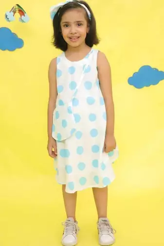 White cotton polka dot frocks for girls