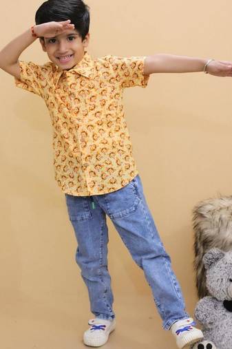 Orange cotton printed shirts for boys