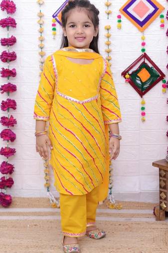 Yellow cotton printed ethnic girls for girls