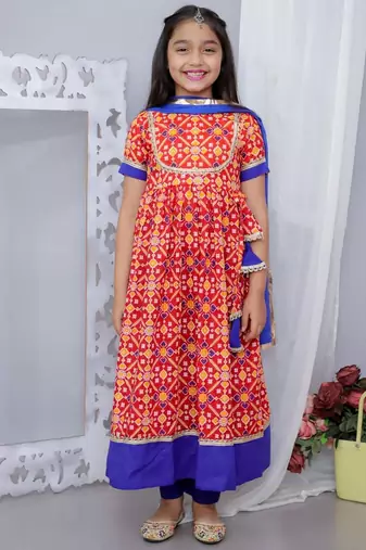 Red cotton printed ethnic girls for girls