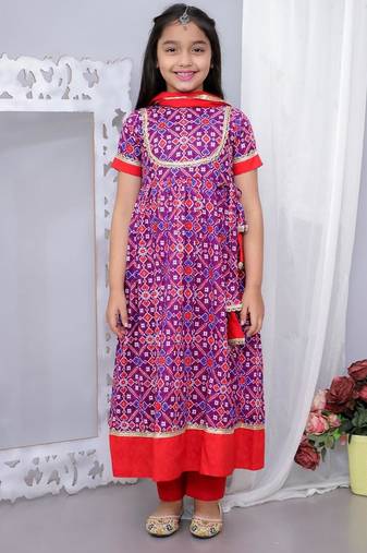 Purple cotton printed ethnic girls for girls