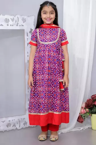 Purple cotton printed ethnic girls for girls