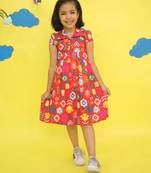 Red cotton printed frocks for girls