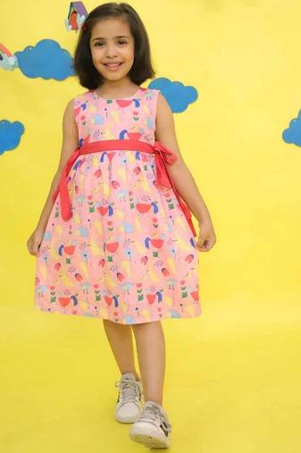 Pink cotton printed frocks for girls