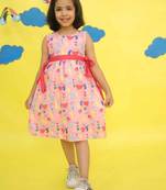 Pink cotton printed frocks for girls