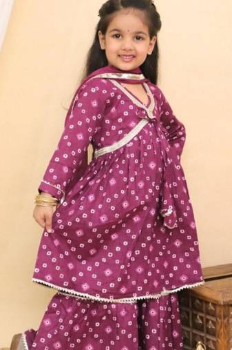 Purple cotton printed ethnic girls for girls