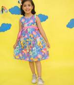 Blue cotton printed frocks for girls