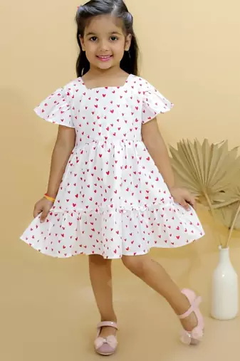 White cotton printed frocks for girls