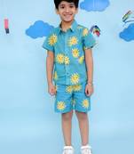 Blue cotton printed coordset for boys
