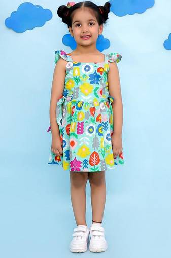 Green cotton printed frocks for girls
