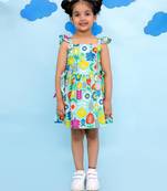 Green cotton printed frocks for girls