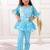 Blue cotton printed festive wear-kurta pajama for girls