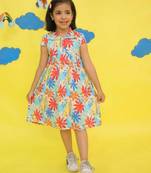 Blue cotton printed frocks for girls