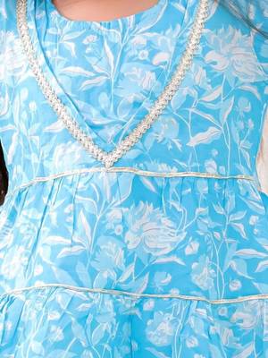 Blue cotton printed festive wear-kurta pajama for girls 3