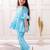 Blue cotton printed festive wear-kurta pajama for girls