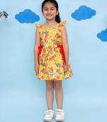 Yellow cotton printed frocks for girls
